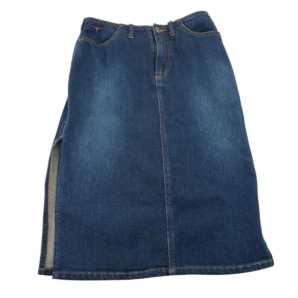 Classic Dark Blue Denim Midi Skirt